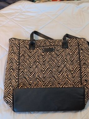 Vera Bradley  Large Zebra Print Tote Bag with Leather Trim